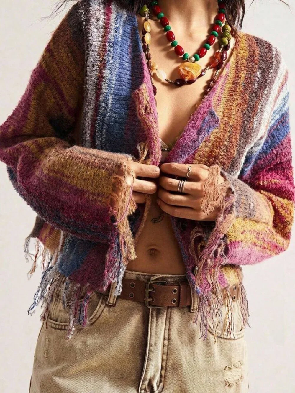 Multicolor Casual Women's Long Sleeve knit sweater Cardigan